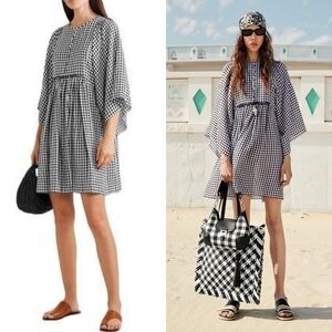 2470$ Michael Kors COLLECTION Gingham Seersucker Georgette Flutter Sleeve Dress